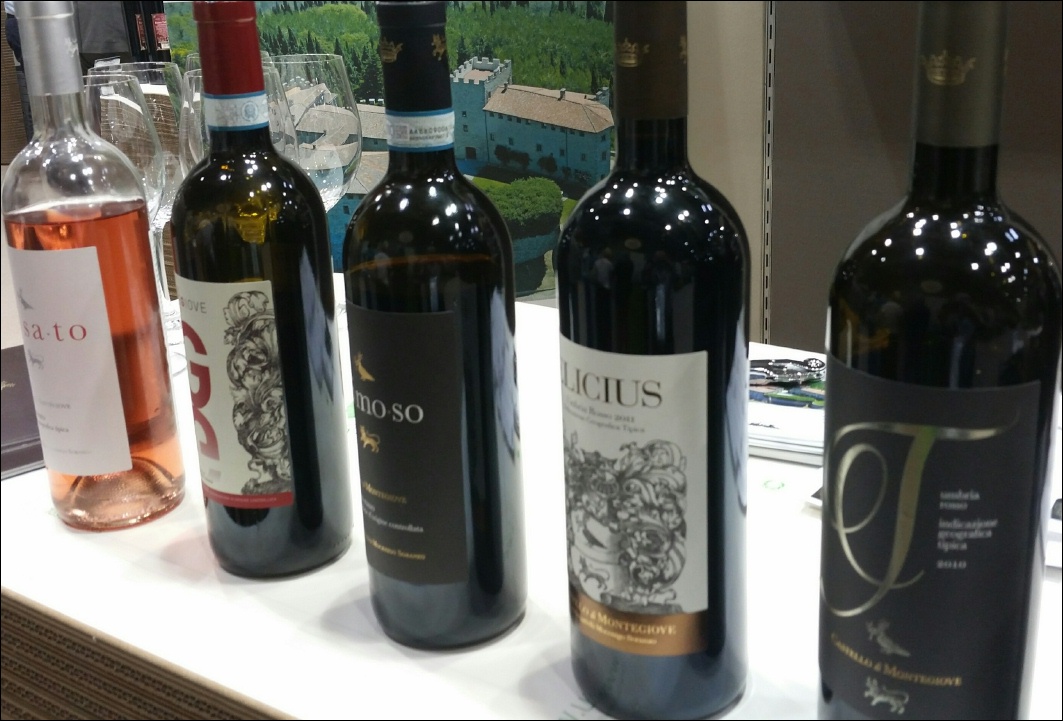 Line-up of Castello dei Montegiove wines