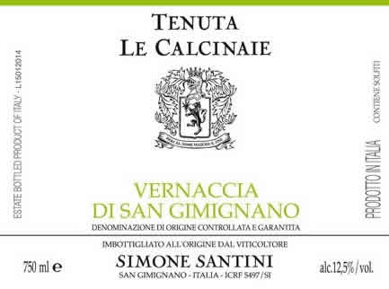 2017 "Simone Santini" Vernaccia di San Gimignano from Tenuta Le Calcinaie in Tuscany