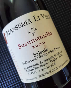 The 2020 "Askos" Susumaniello from the Masseria Li Veli winery in Italy's Puglia region.