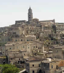 View of sassi with Cathedral at summit